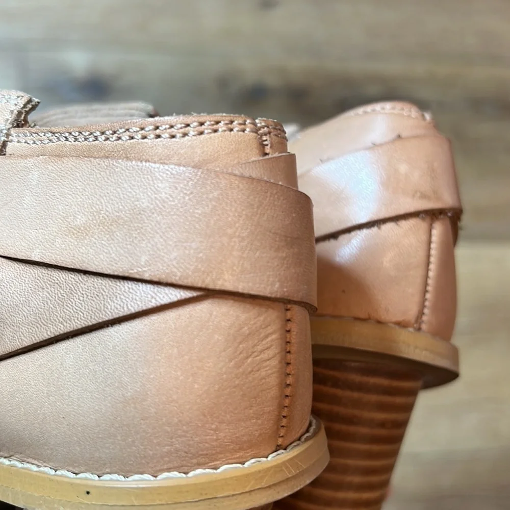 Sixtyseven Polly Tan Leather Peeptoe Booties Size 37/5